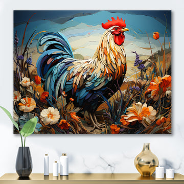 Rooster floral farm meadow - Rooster Wall Decor